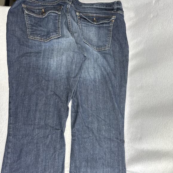 Banana Republic Jeans Womens 32L Blue Denim Flare Leg Flap Pockets Low Dark Wash - Picture 6 of 7